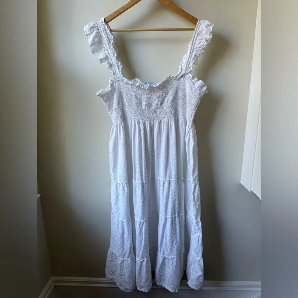 HILL HOUSE Ellie Nap Dress Tiered Swiss Dot Ruffle Cottagecore Coquette White L - Picture 1 of 7